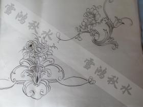 潍坊工艺美术研究所老设计师绘制——变形花卉纹样——设计工艺美术描图底稿——全部手绘