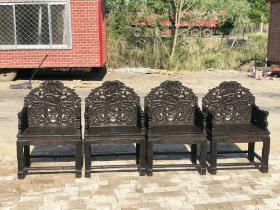 四把京作檀木龙纹太师椅，工艺精湛雕刻精美美观大，高106、长70、深：47