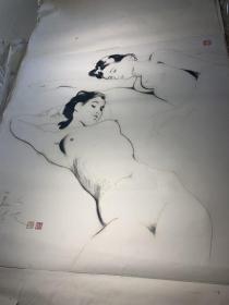 广美教授李正天《素描人体共八张》【保真】