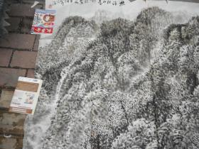 安徽现代派画家【左年传】大幅国画山水 软片  有小残缺  参展作品