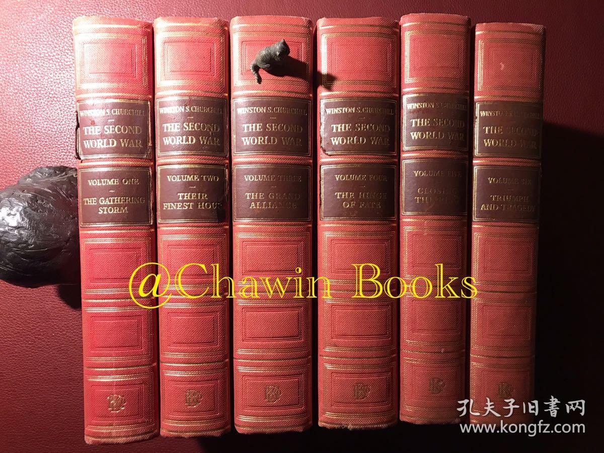 The Second World War-Winston S. Churchill, “Chartwell Edition”, 6vols (第二次世界大战回忆录（六册全）-丘吉尔，“查特韦尔庄园版本”, 红色布面精装).