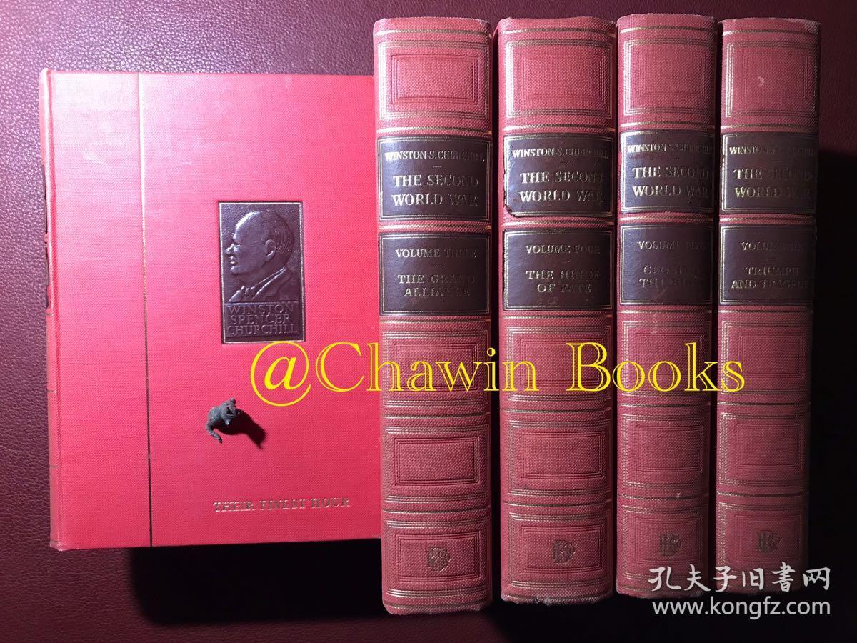 The Second World War-Winston S. Churchill, “Chartwell Edition”, 6vols (第二次世界大战回忆录（六册全）-丘吉尔，“查特韦尔庄园版本”, 红色布面精装).