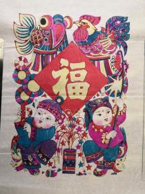 精美白绵纸！！80年代印改革版画潍县杨家埠木版年画社出品*放爆竹过新年