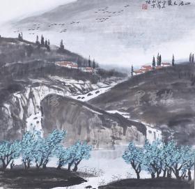 著名画家、北京中国画院研究会名誉会长 宇文洲 水墨画作品《山庄之夏》一幅（ 纸本镜心，约4.1平尺，钤印：宇文洲印） 
 HXTX101460