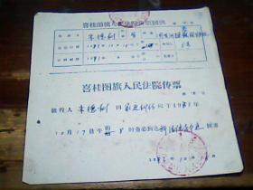 人民法院传票回执1973年