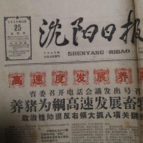 1959年12月25日《沈阳日报》套红，高速度发展养猪事业