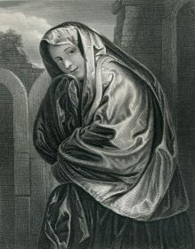 1872年钢版画《威尼斯女孩》31×21厘米