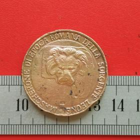 A333旧铜罗马时代的雄狮共产主义者狮牛镜图硬币铜牌章铜币珍藏收藏