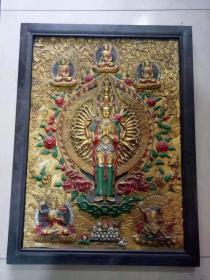 木框唐卡 千手观音  大唐卡 品相如图