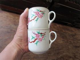 老茶杯酒杯咖啡杯茶盏手绘梅花老酒具老茶具民俗收藏古玩古董瓷器