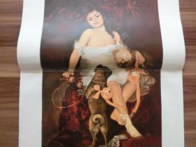 【现货 包邮】1890年巨幅套色木刻版画《可爱的女孩和宠物》( Mein Liebling )尺寸约56*41厘米  （货号601585）