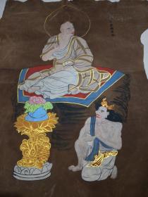 收来的罗汉牛皮画全手工绘画