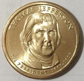第3枚 美国2007年1美元 托马斯杰斐逊 总统币纪念币外国硬币 全新