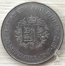 38mm 英国1972年伊丽莎白女王结婚25周年纪念币 超大克朗型硬币