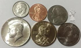 总统土著头像 美国流通版硬币6枚一套大全套 保真 1-25分图案随机