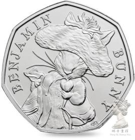 彼得兔系列 英国2017年50便士本杰明兔子纪念币 外国童话硬币钱币