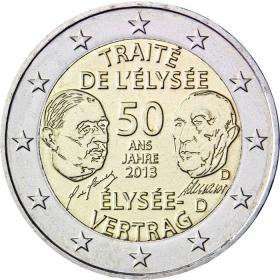 德国2013年2欧元德法合作条约50周年纪念币 外国钱币硬币 UNC