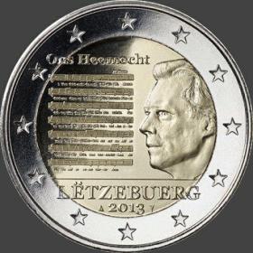 卢森堡2013年2欧元卢森堡大公国国歌歌词纪念币 外国钱币硬币 UNC