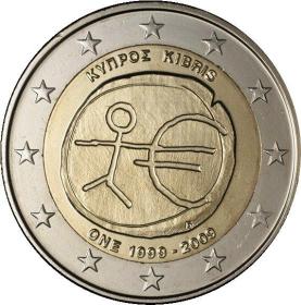 塞浦路斯2009年欧元区成立10周年2欧元纪念币 外国钱币硬币 UNC