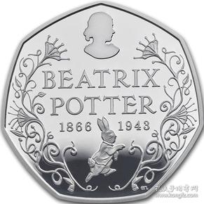 彼得兔系列第1枚 英国2016年50便士彼得兔150周年纪念币 动物硬币