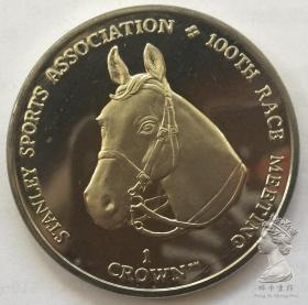 福克兰2012年1克朗马术比赛100年纪念币 超大38mm直径硬币 马头