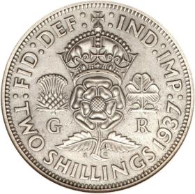 w 玫瑰花皇冠 英国乔治六世1937-50年2先令银币 50% 11.3g 28.3mm随机发