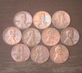 有磕碰10枚林肯纪念币美国1美分硬币北美洲外国钱币加拿大