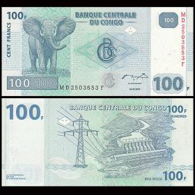 【非洲】全新UNC民主刚果100法郎纸币外国钱币2007-13年P-98