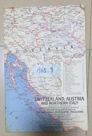 现货特价 national geographic美国国家地理地图1965年9月Switzerland, Austria, and Northern Italy瑞士，奥地利和意大利北部