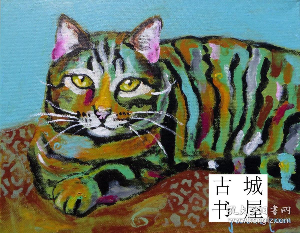 稀缺 ， 彩色油绘画《猫》  约2000年出版