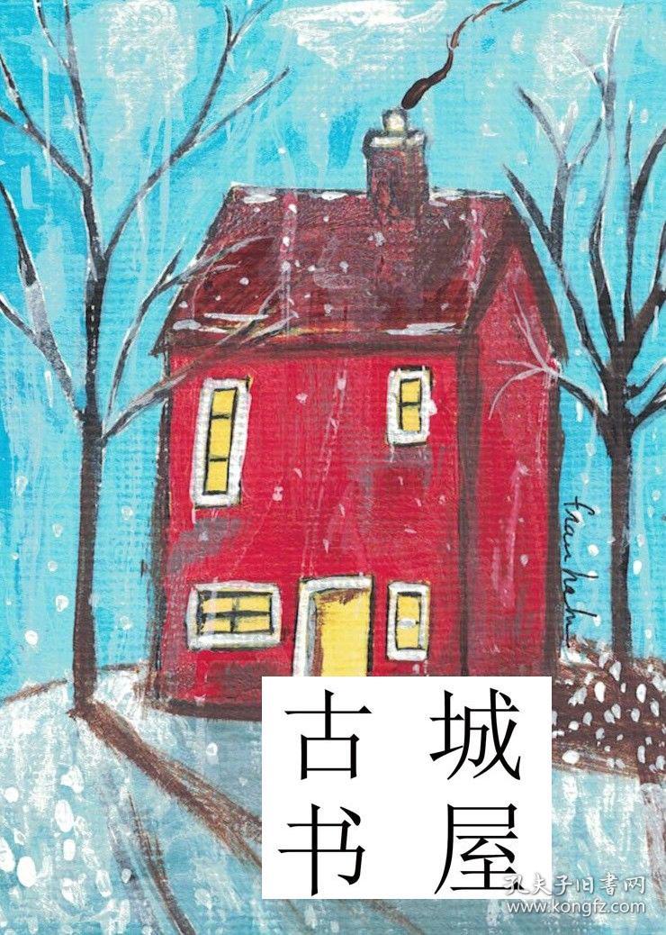 稀缺 ， 彩色油绘画《民间艺术绘画 - 冬天景观》  约2000年出版