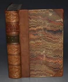 【特价】1853年 BATTLES OF THE BRITISH NAVY 《英伦海战图记》3/4小牛皮豪华装桢 多张原品钢版画插图 品佳