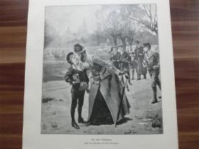 【现货】1894年木刻版画《开学第一天》（Der Erste Schulgang）尺寸约41*28厘米 （货号600464）