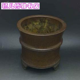 老紫铜  三足筒型香炉(铜质极佳 做工精美 玉堂精玩)贵重物品请自鉴！避免争议！