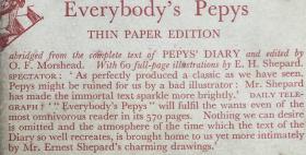 Everybody’s  Pepys    人手一册佩皮斯（佩皮斯日记 1660-1669略本 ） 彩布面精装   上书口刷红       品相好 封面有金饰佩皮斯肖像的这个版本极为罕见    带护封 ，护封有破损