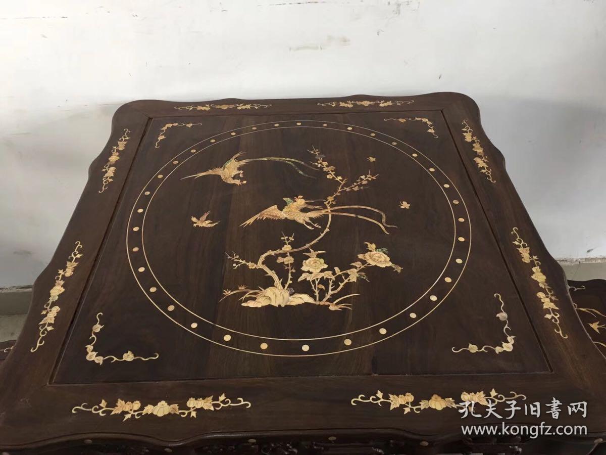 檀木 镶嵌 彩贝 茶桌 五件套 尺寸如图 运费自理