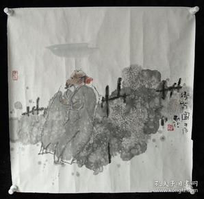 河北省美术家协会会员赵红光国画《赏菊图》