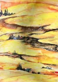洪彦水彩画 景  38x53 cm 日本发货