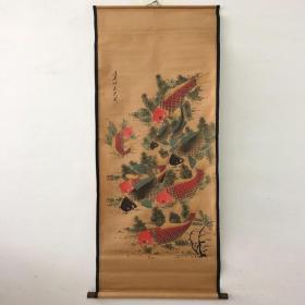 热卖仿古字画收藏 已装裱中堂画壁画客厅办公室装饰挂画沈周九鱼图家居软装装饰画