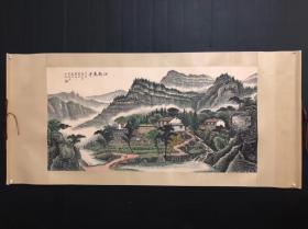 现代著名画家【宋文治】四尺中堂国画《江南春早》工笔手绘 原裱立轴横幅精品 有铭文款识 朱红印章 品如图