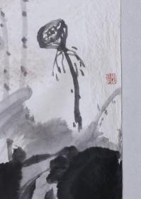 著名画家、湖南省美协理事 黄元强 水墨画作品《墨荷》一幅（纸本托片，约9平尺；作品由《中国美术市场报》直接得自于艺术家本人） HXTX100377