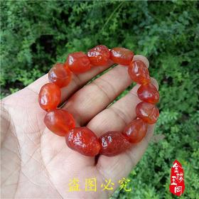 珠宝阿拉善戈壁料筋脉石手串 红糖心玛瑙葡萄干玛瑙手串