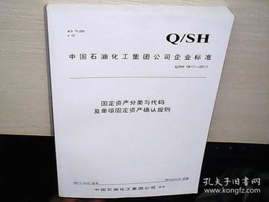 中国石油化工集团公司企业标准 固定资产分类与代码及单项固定资产确认规则Q/SH 0417-2011 （库存未阅）