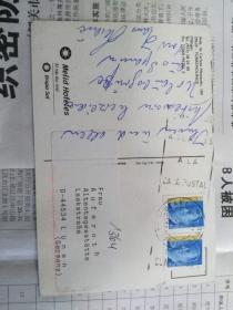 西班牙实寄明信片  有两张邮票  孔网孤本