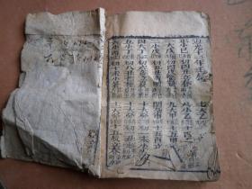 清中期木刻本    新镌绣像刘伯温全镇百中经   卷上下两册合为一册全 约200面 内图刻的比后期的漂亮  卷上前部有缺  到第10页才基本完整  后面的历书从乾隆45年到道光11年（有几处缺半面）， 所以定为清中期 纸张也薄而绵 书边小破口常有   品如图
