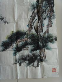 彭世杰：画：云鹤千年寿,苍松万古青（带信封及简介）（彭世杰  1926年生，85年退休回蓉定居干部。幼时即喜爱书法，小学时曾为街邻书写春联。退休前即自备铁笔砂盘，一有空皆练习书法写，曾到翰林书画艺术学院学习深造，对大篆.隶书.行书.楷书皆有造诣。痴迷到不管夏天热还是冬天冷都一直坚持，对国画山水.花鸟也感兴趣。创作的国画山水.花鸟，书法大篆多次参展并获奖。）