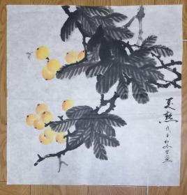 手绘真迹国画：满族画家钮贵麟花鸟画《夏熟》三尺斗方