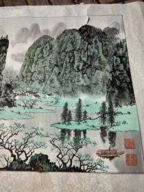 安徽著名画家（张志）大幅山水画   原裱镜片