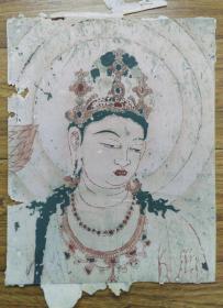 日本回流佛教菩萨画像三幅一套好像木板套色版画有的地方手工添彩保老