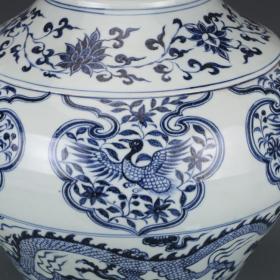 ★特价秒杀1980元★精品瓷器■【★★元青花龙凤纹兽耳盖罐